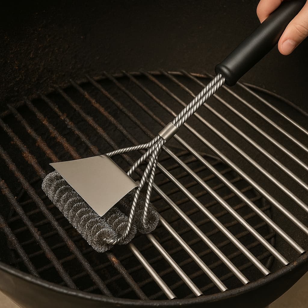 A széles és stabil kaparónak köszönhetően sokkal gyorsabban tisztítja a grill felületet, mint a szokásos keskeny csatlakozók.