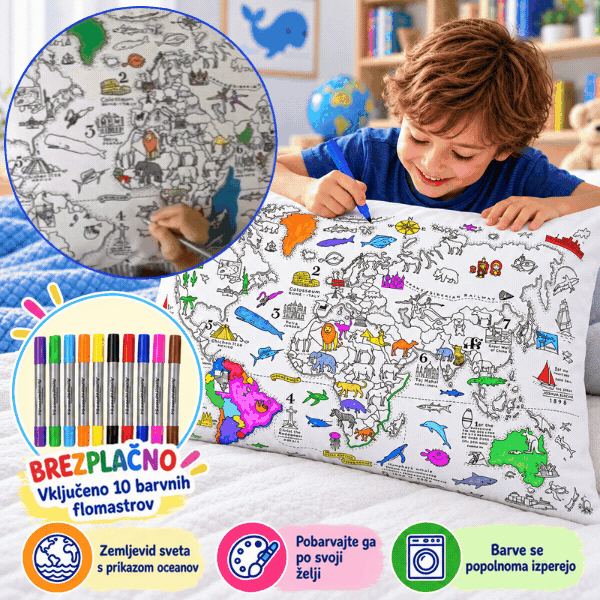 Színezd ki a párnádat – Világtérkép, ColoringPillow - Image 1