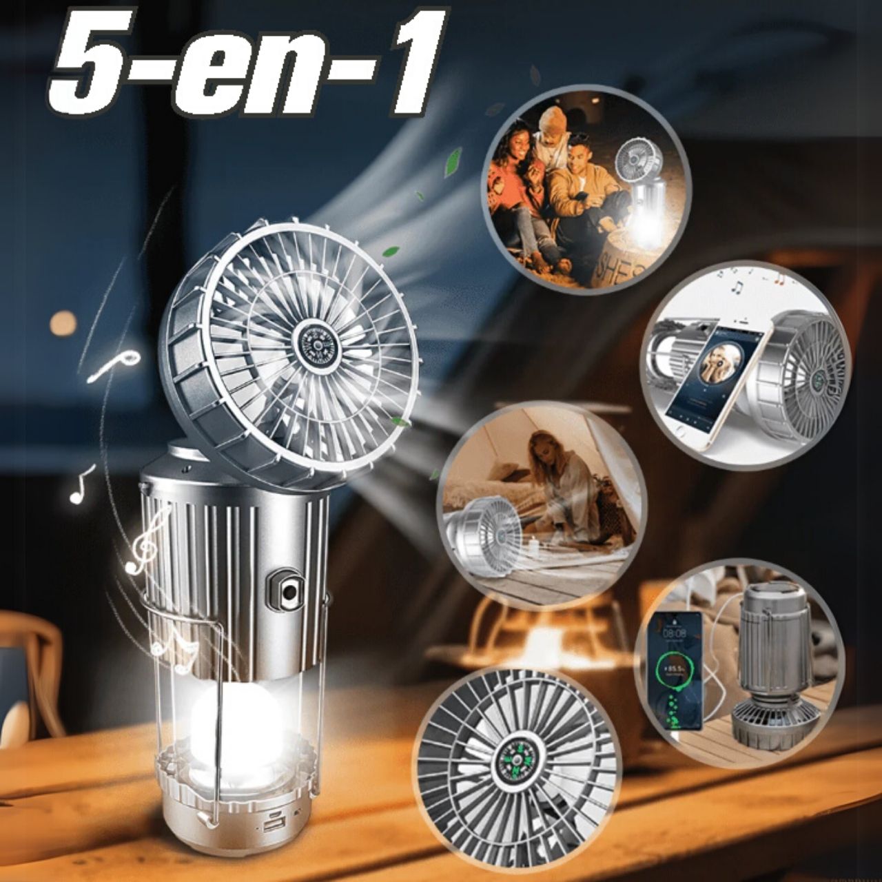 Fan, multifunkcionális 5 az 1-ben napenergiás LED lámpa ventilátorral