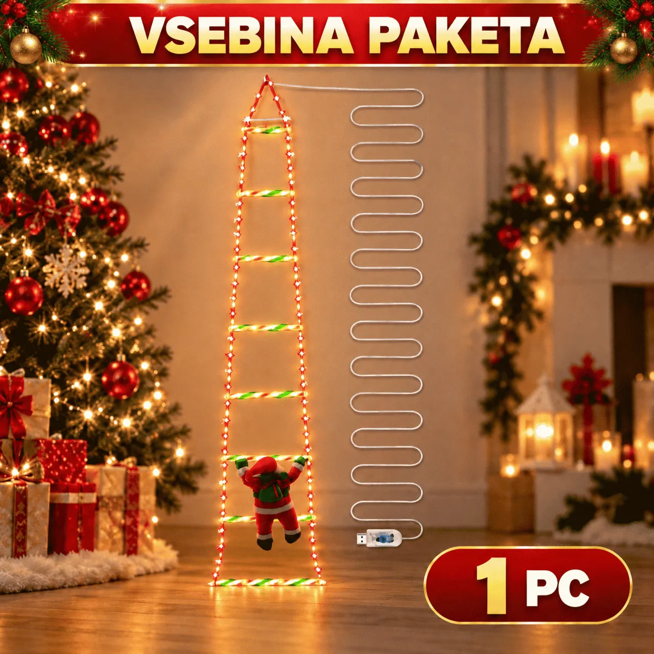LED-es karácsonyi létra Mikulással, létra - Image 2