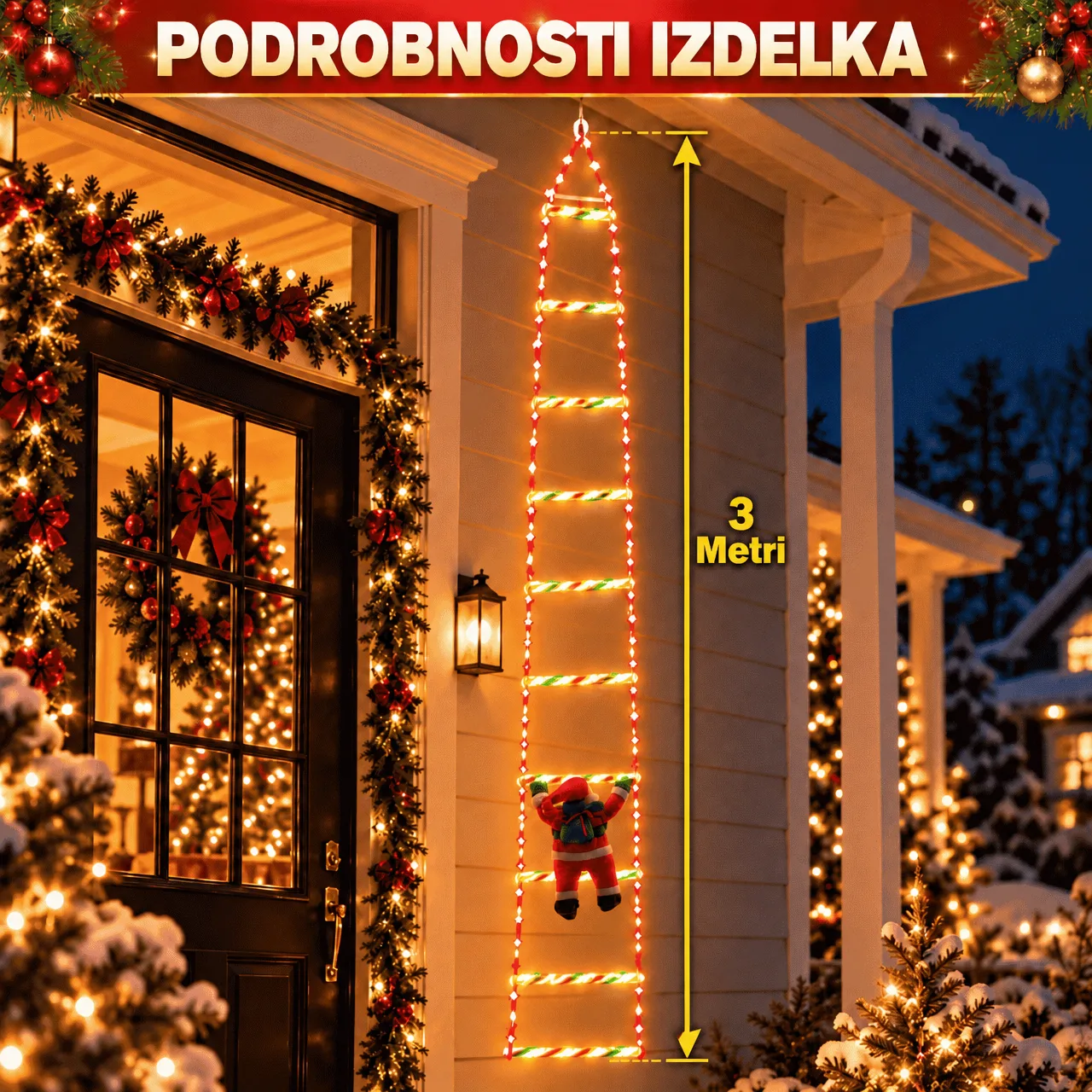 LED-es karácsonyi létra Mikulással, létra - Image 3