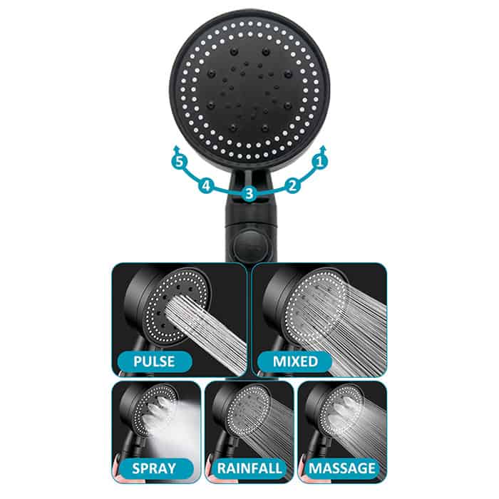 PressureShower, zuhanykar 5 tusolási móddal (zuhanyfej, zuhanycső és fogantyú)