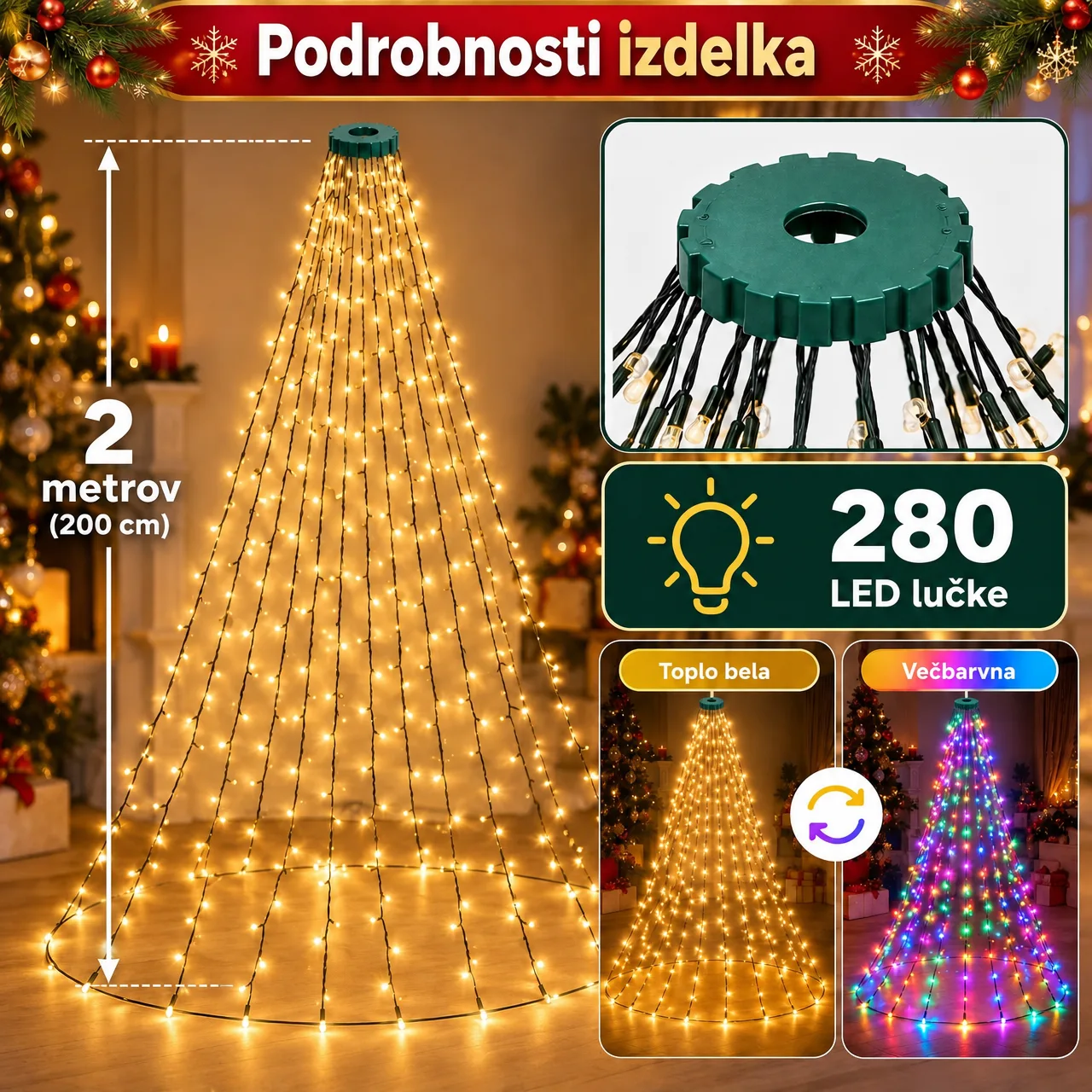 LED-es karácsonyi fényfüzér távirányítóval, TreeRing - Image 7