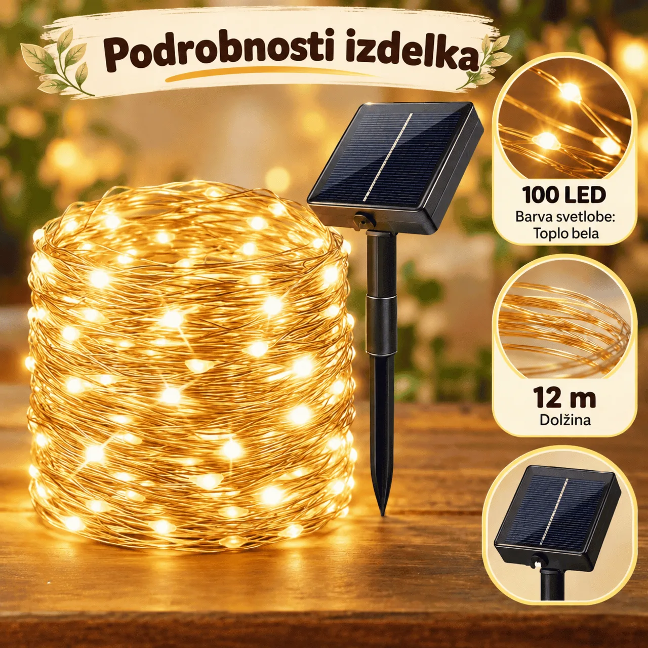 Napelemes LED fényfüzér (12 m), YardLights - Image 2
